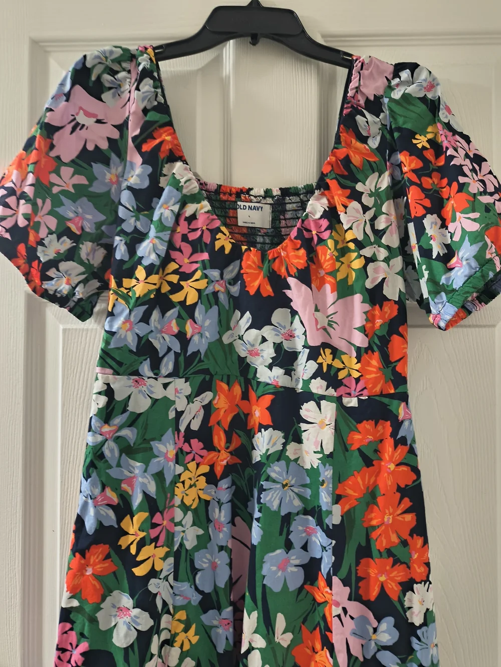 Old Navy Navy Floral Maxi Dress with Puff Sleeves - Picture 4 of 4